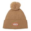 Image 1 : Hunter Ribbed Cuff Beanie with Pom-Pom in Brown