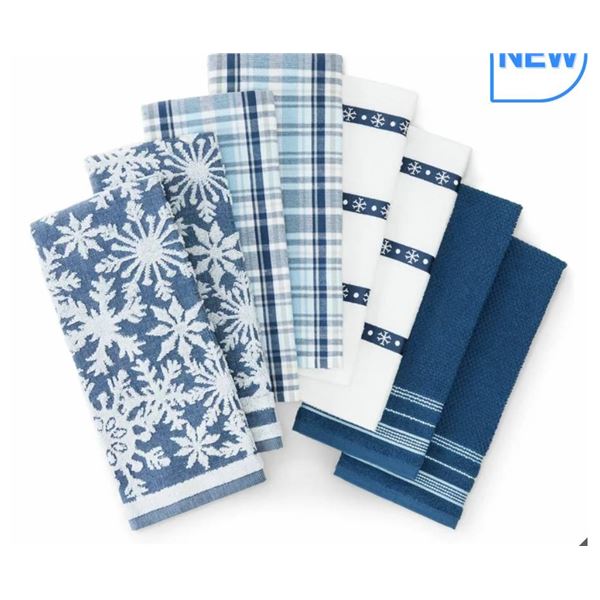 Printed Festive Kitchen Towel Set 8 Pack, Snowflake