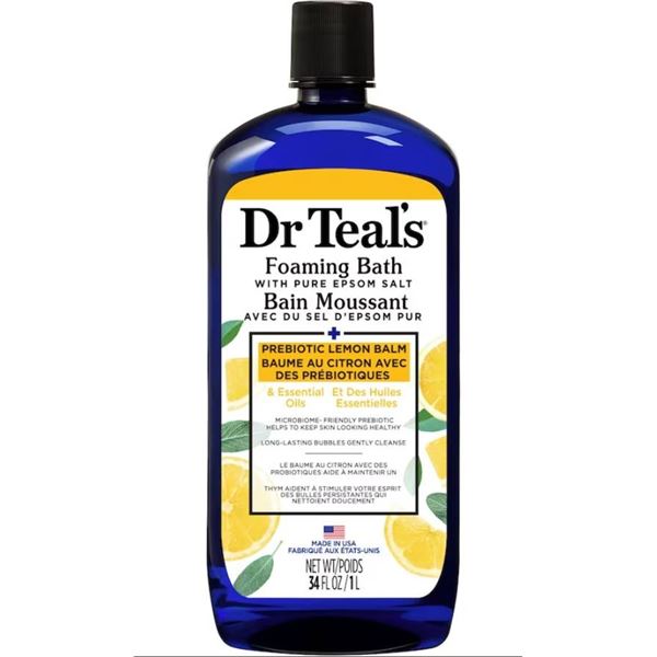 Dr Teal’s Foaming Bath with Pure Epsom Salt, Prebiotic Lemon Balm,1L, Set of 2