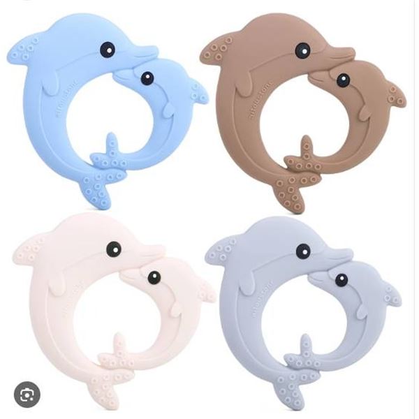 AitousTone Dolphin Baby Teethers, 4 Colors, BPA-Free, Easy Hold