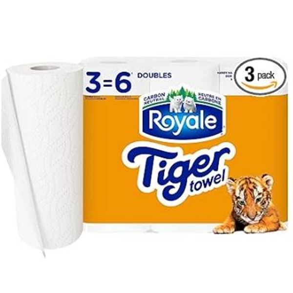 Royale Tiger Towel 2-Ply Paper Towels, 3 Double Rolls (98 Sheets Each)