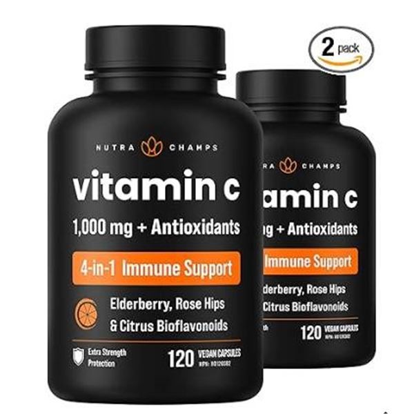 Nutra Champs Vitamin C Supplement with Elderberry, 120 Capsules