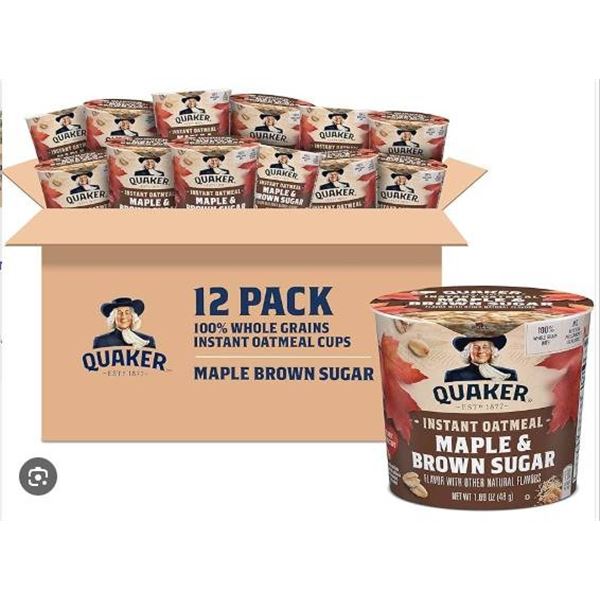 Quaker Instant Oatmeal, Maple And Brown Sugar, Set Of 12 Cups, 48 g Each
