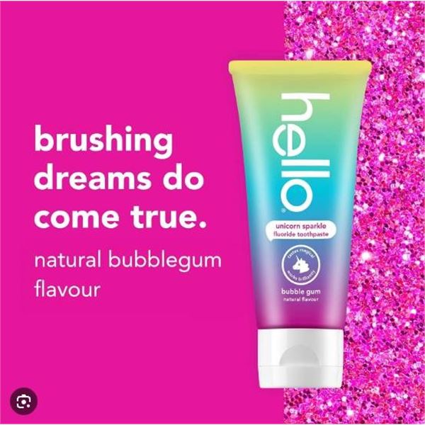 Hello Unicorn Sparkle Fluoride Toothpaste, Bubble Gum Flavor, Kids Ages 2+, 88 mL, Pack of 2
