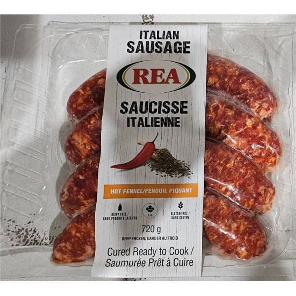 Packs of REA Hot Fennel Italian Sausage Saucisse Italienne 2x720g Each