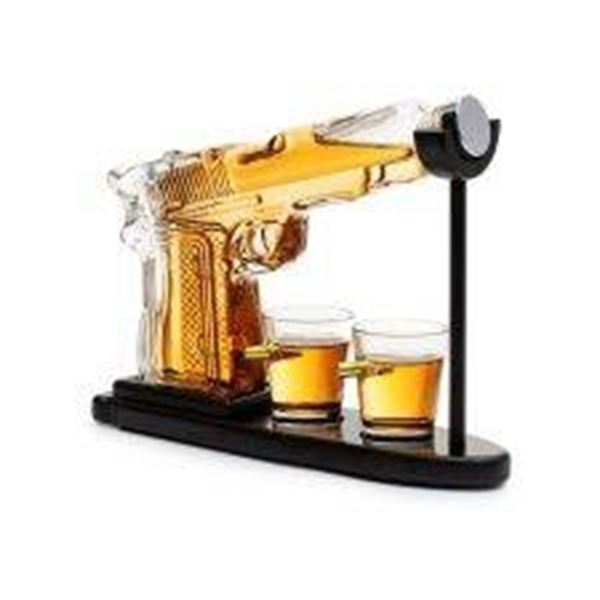 Clear Pistol Gun Decanter with Two Bullet Shot Glasses