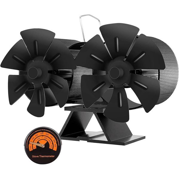 Wood Stove Fan With 12 Blades, Aluminum Construction, Black