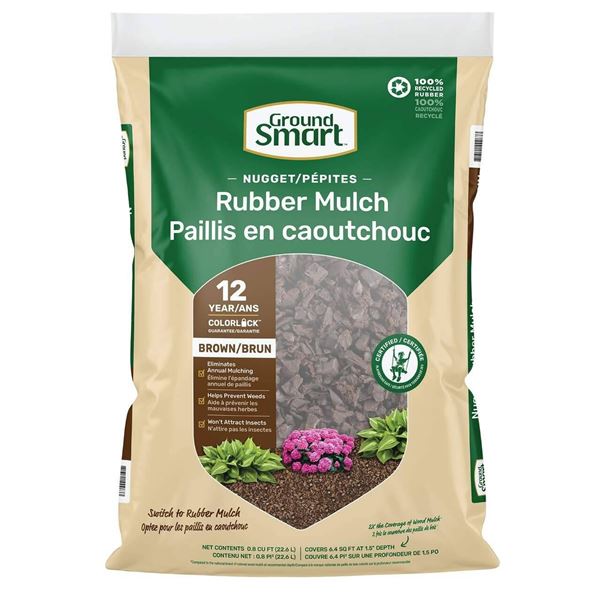 GroundSmart Rubber Mulch Nuggets – Brown, 0.8 cu ft (2 Bags)
