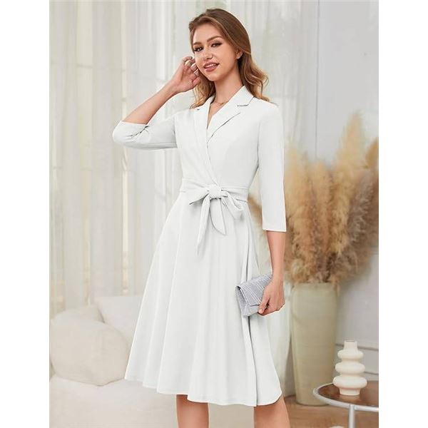 Meetjen Women’s V-Neck Formal Dresses 3/4 Sleeve Modest Church Dress Fit and Flare Cocktail