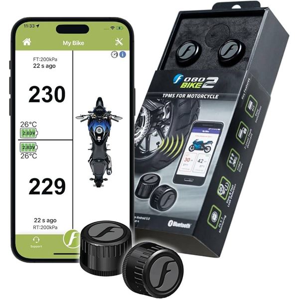 FOBO Bike 2 tire pressure monitoring system (Black) – external monitor, bike tire, temperat