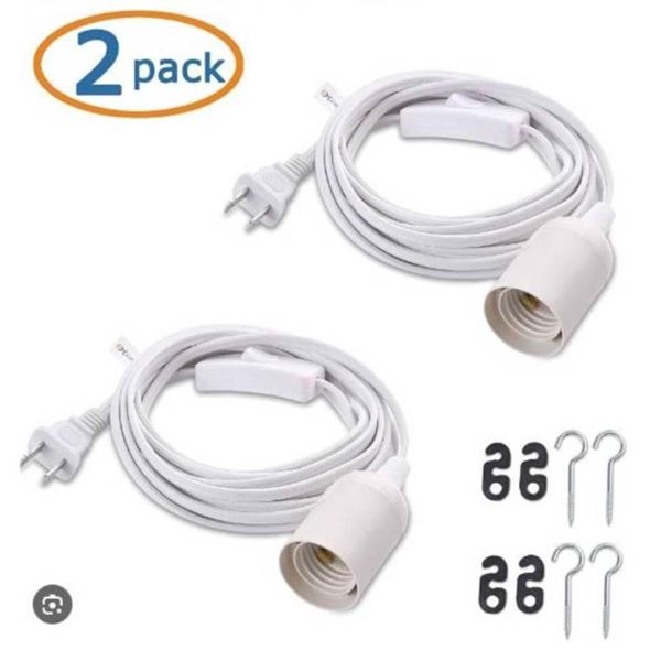 Cable Matters 2-Pack Hanging Lamp Light Cord with On/Off Switch, 15 Feet, White