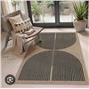 Image 1 : Rectangular Woven Rug with Black and Tan Circular Pattern, Polyester Material