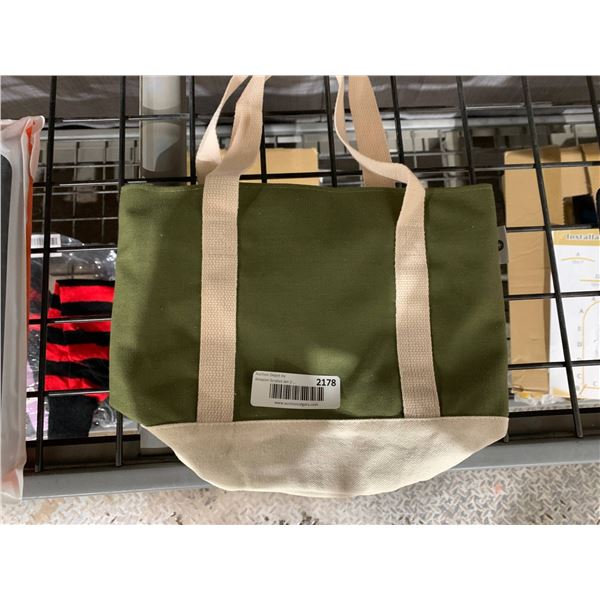 Green and Beige Canvas Tote Bag With Dual Handles