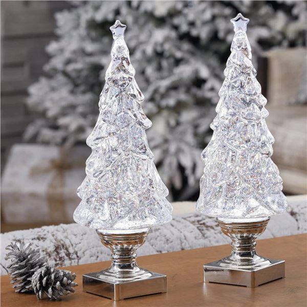 Lighted Glitter Trees – Set of 2 (Measurements: H x W 12.7 cm x 35.6 cm (14 in. x 5 in.)