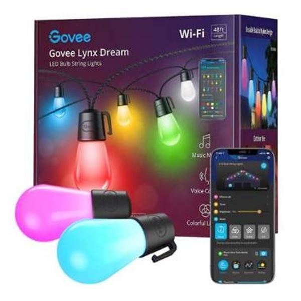 Govee Lynx Dream LED Bulb String Lights, 15 Bulbs, RGBW, 48ft