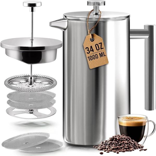 Kichly Stainless Steel French Press, 32 oz