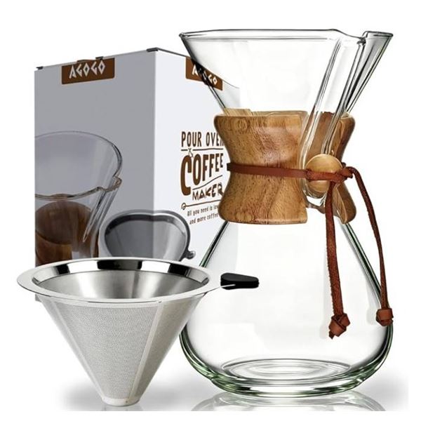 AGOGO Pour Over Coffee Maker Set Drip Pot with 304 Stainless Steel Filters 8 Cup