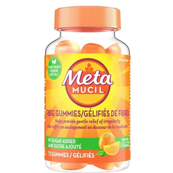 Lot of 2 Metamucil Fiber Gummies, Orange Flavor, 72 Gummies per Bottle