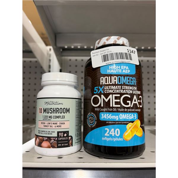 Bottle Lot: 10 Mushroom Capsules and Omega 3 Softgels
