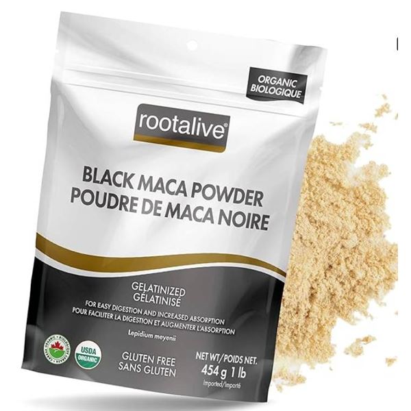 Rootalive Organic Black Maca Powder 454g Gelatinized for High Bio Availability