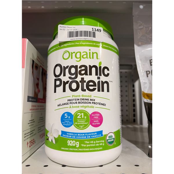 Orgain Organic Protein Powder, Plant-Based, 920g, Vanilla Bean Flavor