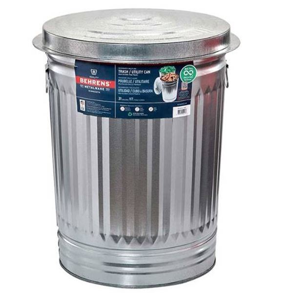Behrens 31-Gallon Steel Utility Trash Can – Metal Construction