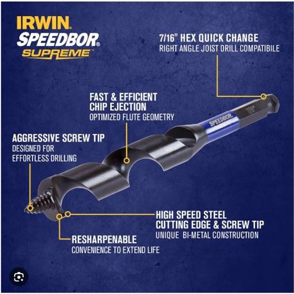 Lot of 2 – Irwin Speedbor Supreme 1/2 in. (12.7 mm) Bi-Metal Ship Auger Bit, 18 in.