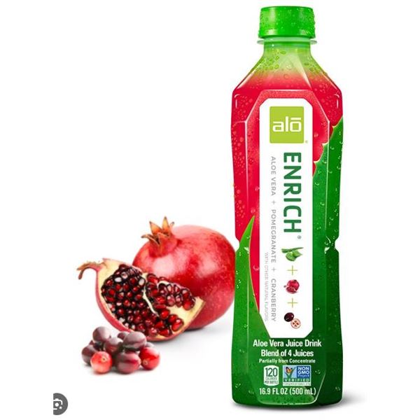 Alo Enrich Aloe Vera Juice Drink with Pomegranate and Cranberry, 3 x 12 Bottles, 500 mL Each
