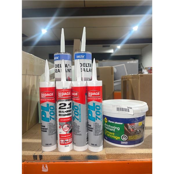 Adhesives and Sealants Including LePage PL700, Delta Sealant, and Flow-Stone Anchoring Cement