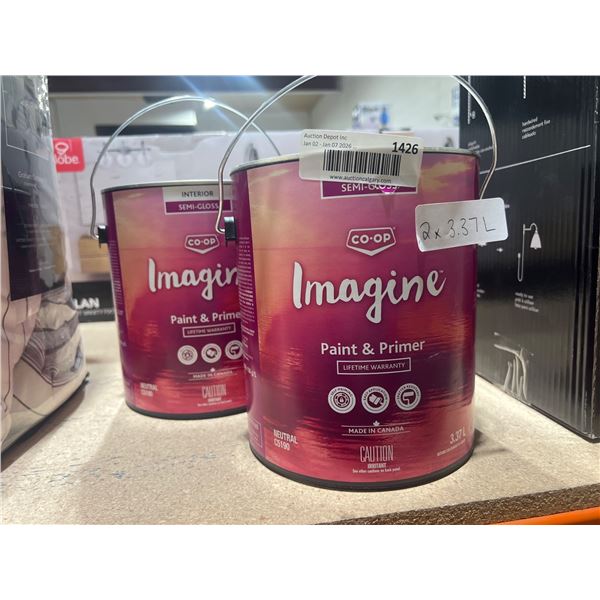 Co-op Imagine Interior Semi-Gloss Paint & Primer 3.37 L – Lot of 2