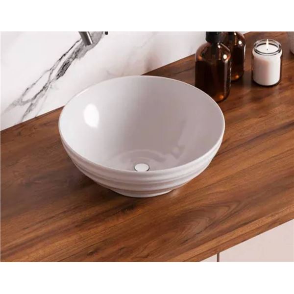 Round White Ceramic Bathroom Vessel Sink 18.1″ x 18.1″ x 7.6″ *product ma