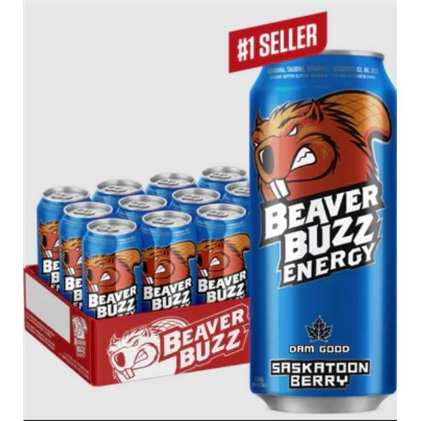 Beaver Buzz Energy Drink 12-Pack 473ml each – Saskatoon Berry Flavor