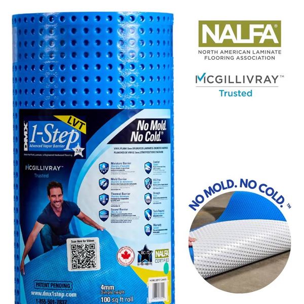 DMX 1-Step LVT Advanced Vapor Barrier for Vinyl Plank Flooring, 100 Sq Ft Roll
