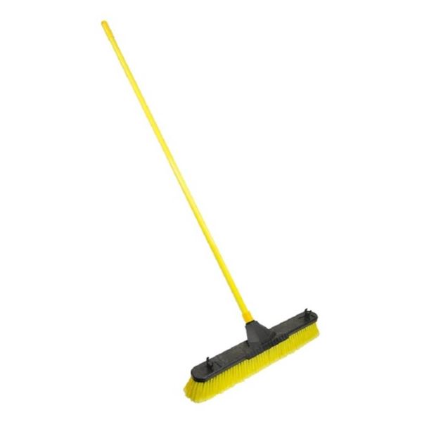 Bulldozer Heavy-Duty Push Broom with Steel Handle and Yellow Bristles