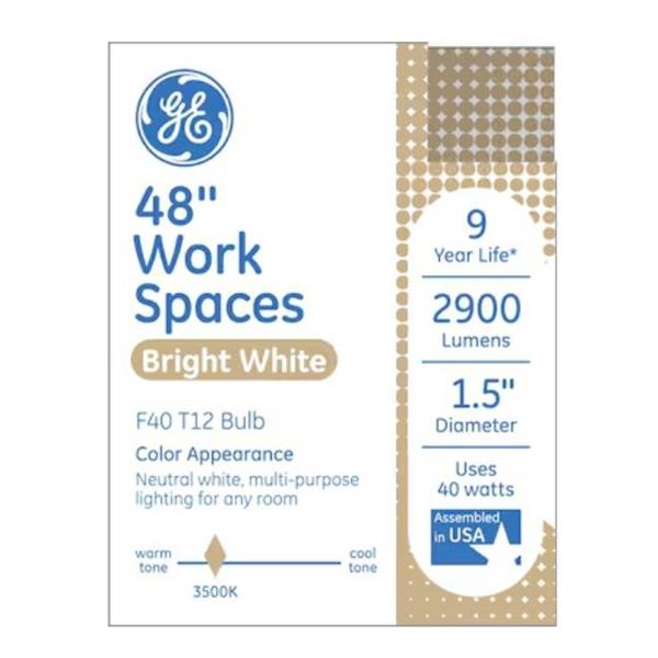 Lot of 5 – GE 40-Watt 48-in Medium Bi-pin (T12) 3500 K Bright White Fluorescent Light Bulb 