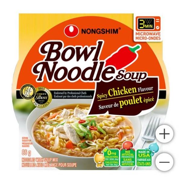 Nongshim Bowl Noodles Chicken Flavor 10-Pack – 86g per Cup