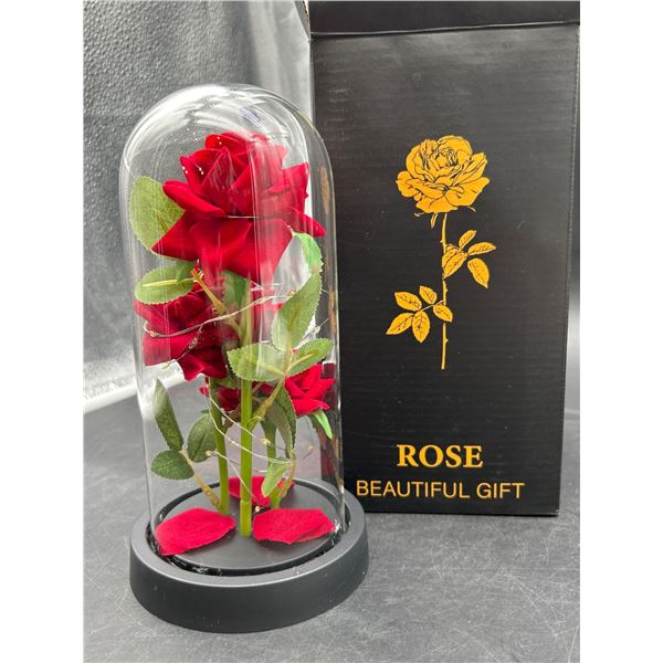 LED-Illuminated Artificial Rose Display in Glass Dome