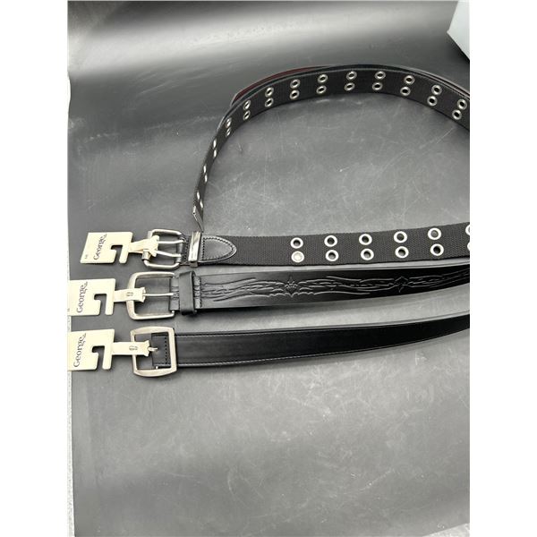 Lot of 3 George Belts with Various Designs and Metal Buckles