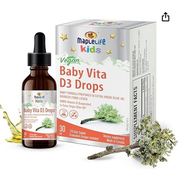 MapleLife Kids Vegan Baby Vita D3 Drops, 30 ml, 400 IU Per Serving