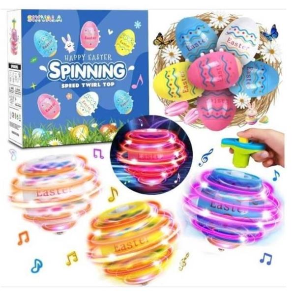 Sixvala Spinning Speed Twirl Top Easter Eggs with Light-Up Feature 6Pcs
