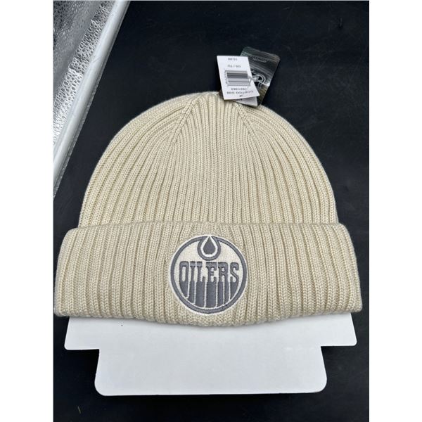 Beige Edmonton Oilers Knit Beanie with NHL Logo