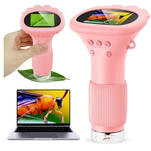 Ashfly Kids Magnifying Glass, Portable Microscopes 2″ HD Screen 1000X Zoom Handheld Bug Mic