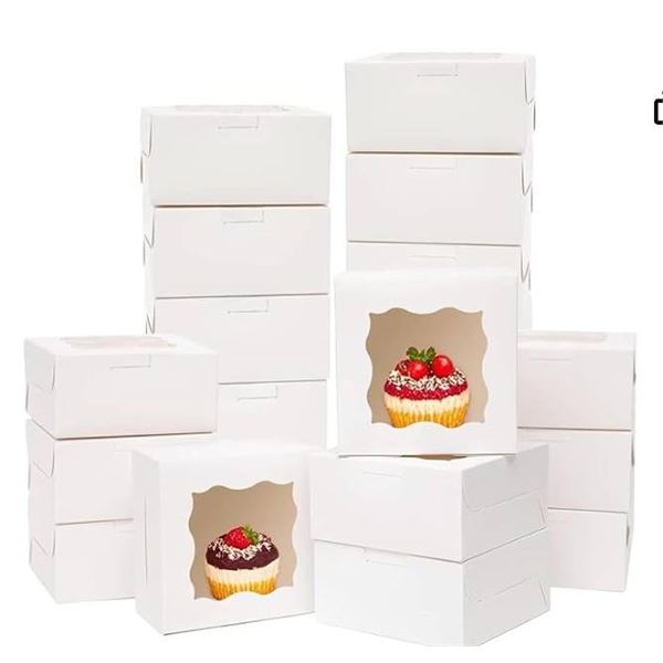 100 pc Foldable White Paper Boxes with Transparent Window Panel **May Vary From Stock Photo**
