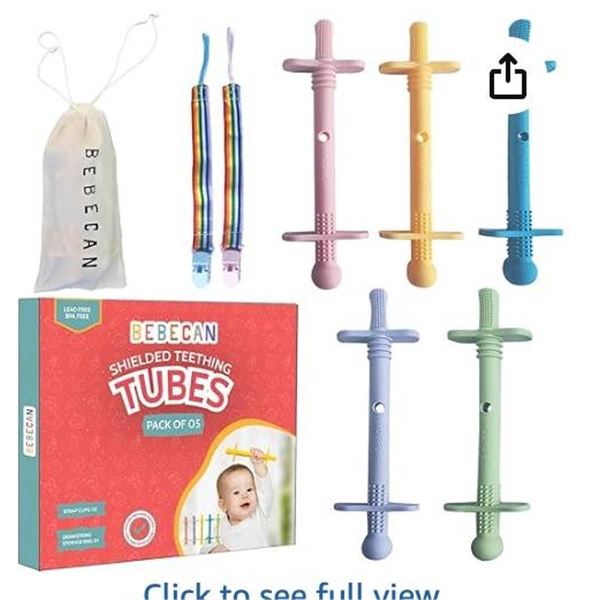 Bebecan Shielded Teething Tubes – Baby Teething Relief 0-36 Months, Anti-Choking Design, Cl
