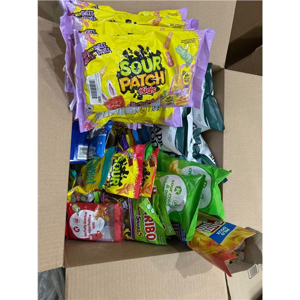 Box Lot of Confectionery Products Including Sour Patch Kids and Haribo