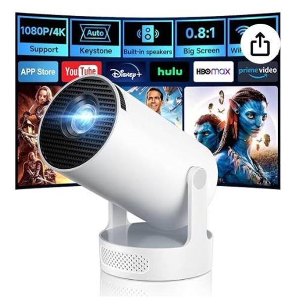 Kimwood Projector with Upgraded HiFi Speaker, [Built-in Apps] 1080P Mini Portable Projector