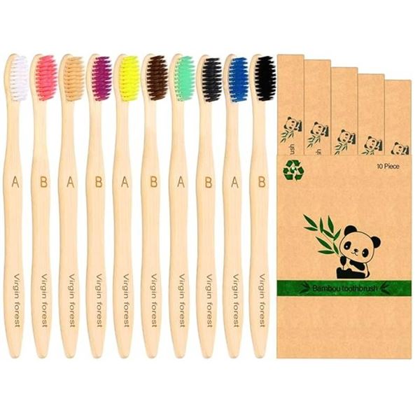 Lot of 2 – Bamboo Toothbrush Set – 10 Pieces, Eco-Friendly and Biodegradable