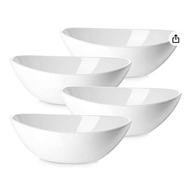 Dowan 9-Inch Porcelain Serving Bowl Set of 4, White