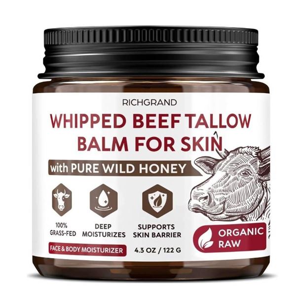 RICHGRAND Beef Tallow for Skin – Whipped Tallow and Honey Balm Moisturizer 4.5oz / 122g