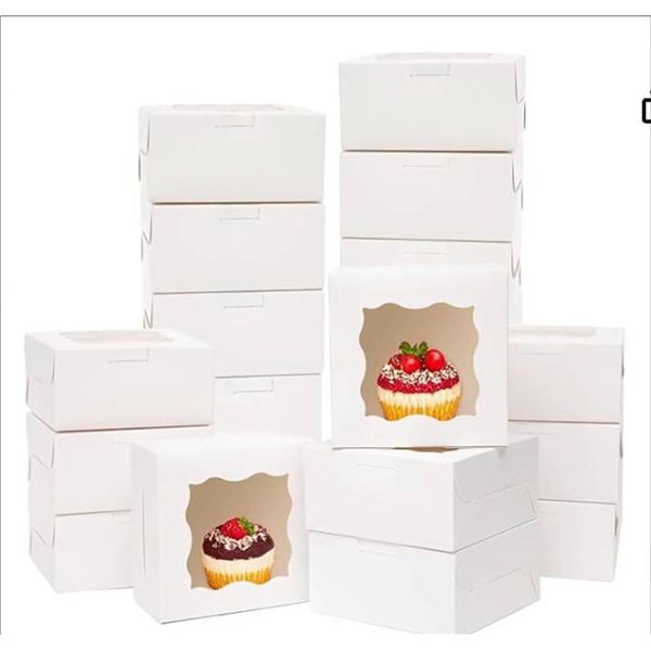 100 pc Foldable White Paper Boxes with Transparent Window Panel **May Vary From Stock Photo**